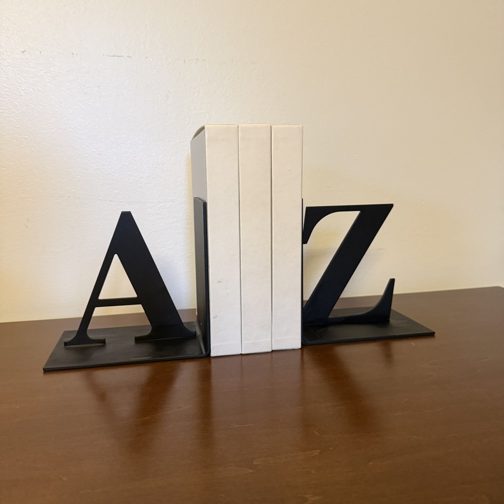Vintage A Z Black Cast Iron Alphabet Bookends Library Office Desk Decor 5.25"